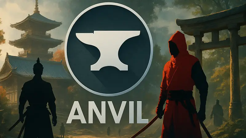 Логотип игрового движка Anvil от Ubisoft на фоне Assassin's Creed Shadows.