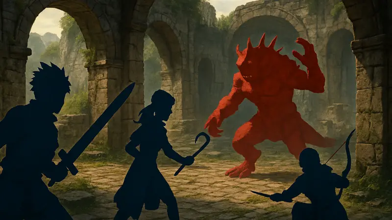 Герои JRPG в пошаговом бою, демонстрирующие сложность боевой системы.