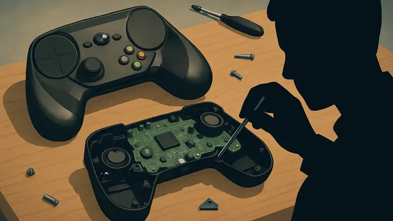 Разобранный Steam Controller, видны внутренние компоненты, демонстрирующие простоту ремонта