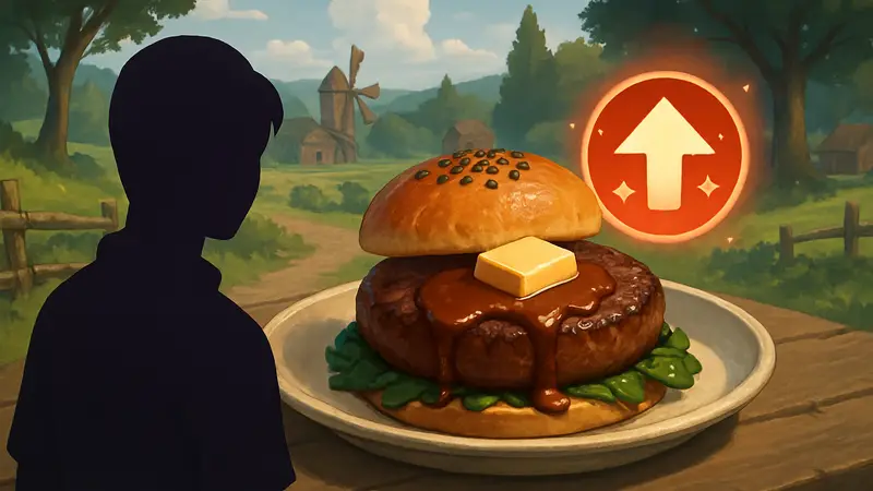 Изображение Горького Гамбургер Стейка из Pokopia с его иконкой усиления