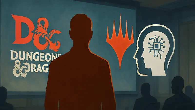 Логотипы Dungeons & Dragons и Magic: The Gathering на фоне заявления об ИИ от Hasbro.
