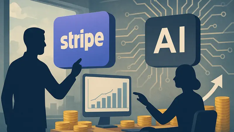 Графическое изображение, символизирующее интеграцию Stripe с AI для оптимизации финансовых потоков.