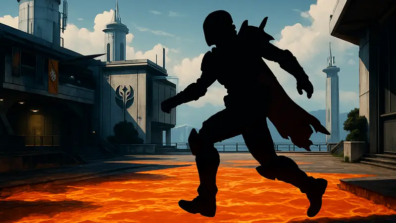 Игрок Destiny 2 проходит испытание «Пол — это лава» в локации Башня