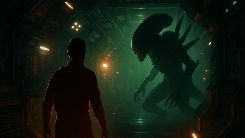 Кадр из 25-секундного тизера новой игры Alien: Isolation для PlayStation 5 с мигающими огнями