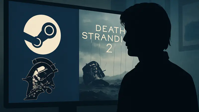 Хидео Кодзима или логотип Death Stranding 2 на фоне Steam, символизирующий PC релиз.