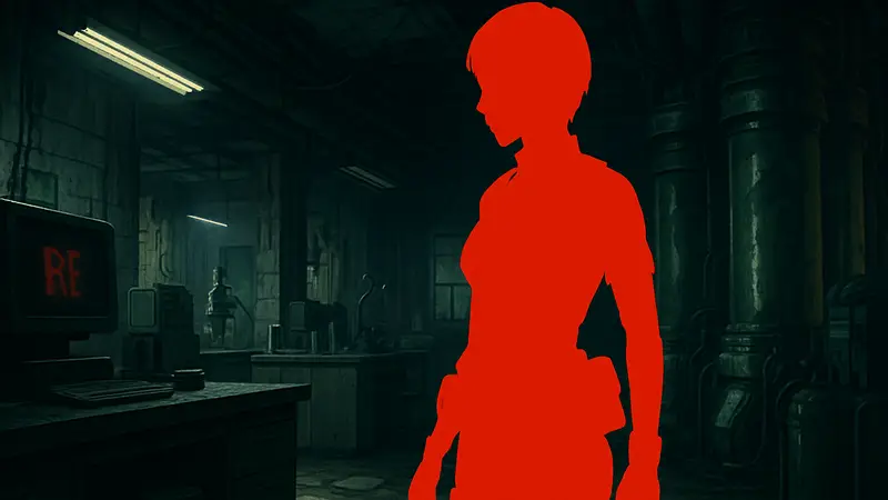 Девушка в косплее Ребекки Чемберс из игры Resident Evil 0 в лаборатории.