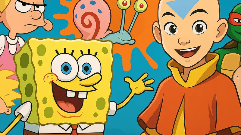 Лучшие персонажи мультфильмов Nickelodeon, Губка Боб и Аватар Аанг в центре внимания.