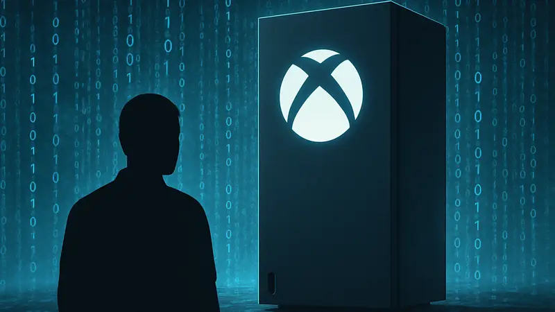 Изображение будущей консоли Xbox или логотип Xbox на фоне цифровых символов