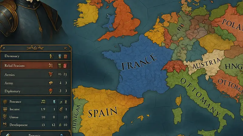 Игровой скриншот Europa Universalis 5 с изображением глобальной карты и интерфейса