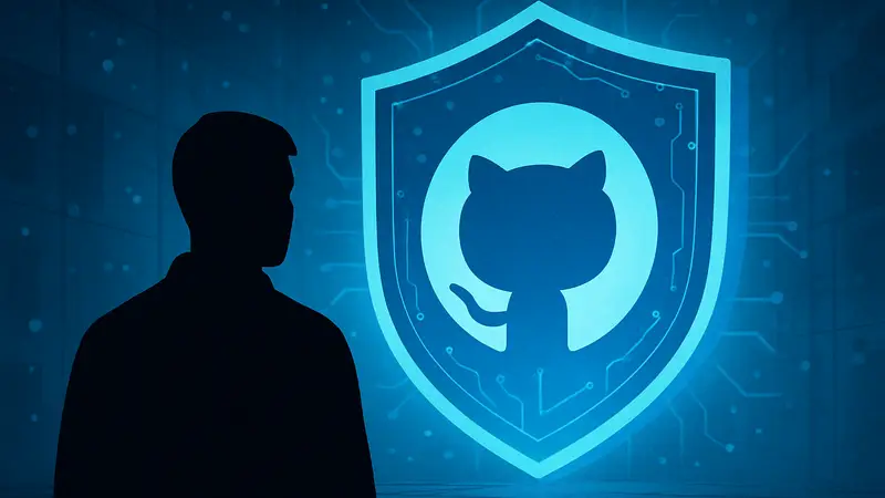 Логотип GitHub на фоне защитного щита, символизирующего кибербезопасность