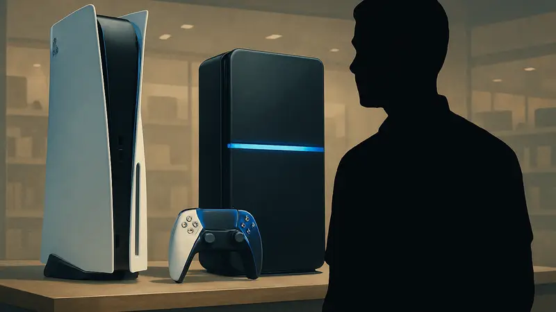 Изображения игровых консолей PlayStation 5 и предполагаемый концепт PlayStation 6.