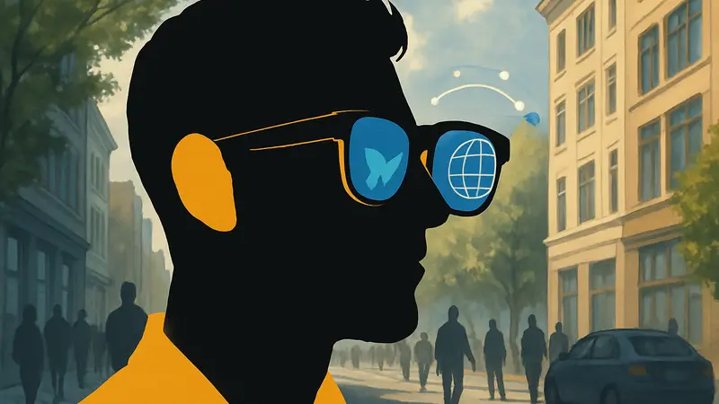 Человек в умных очках Snap с элементами дополненной реальности