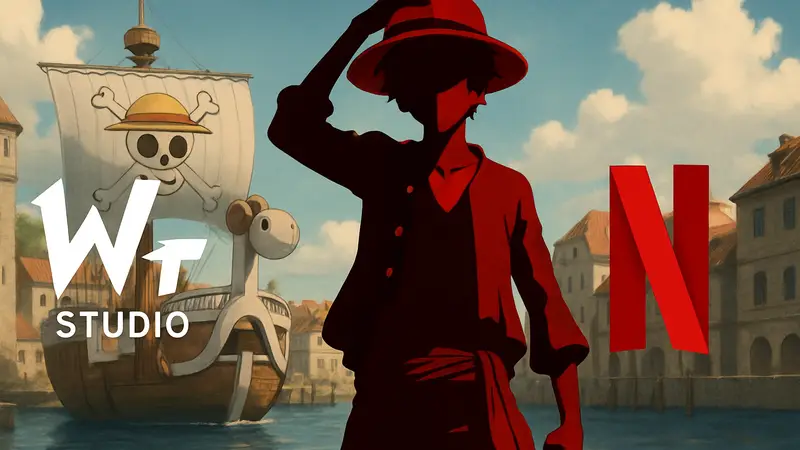 Луффи из аниме One Piece, логотип WIT Studio и Netflix, анонс нового сериала.