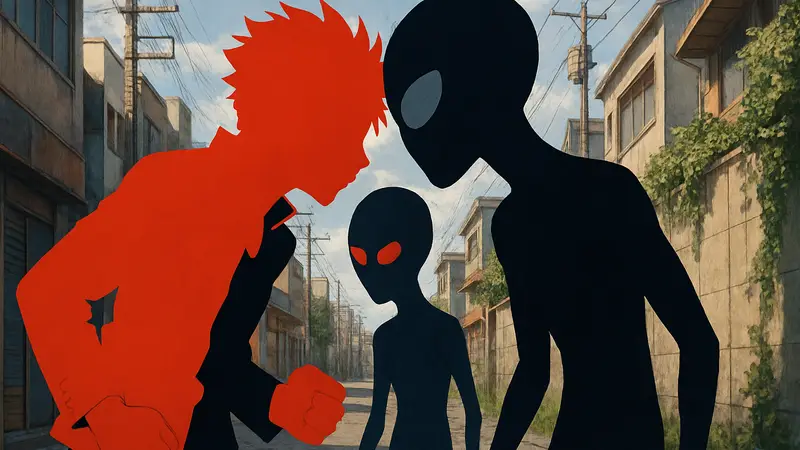 Обложка манги Alien Headbutt с изображением главного героя или инопланетянина.