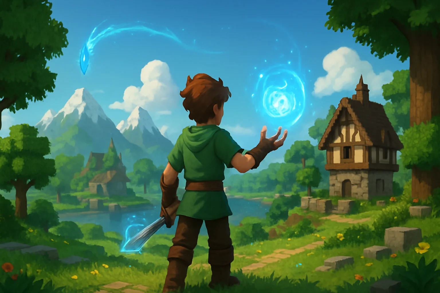 Изображение игрового мира Hytale с элементами магии, демонстрирующее спокойствие после бурной реакции сообщества