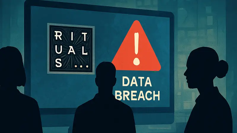 Логотип Rituals на фоне экрана с предупреждением об утечке данных
