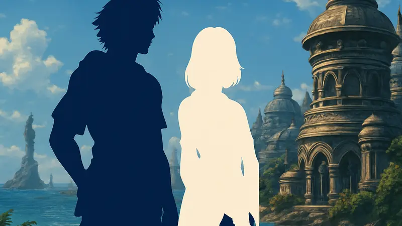 Главные герои Final Fantasy X, Тидус и Юна, стоят вместе