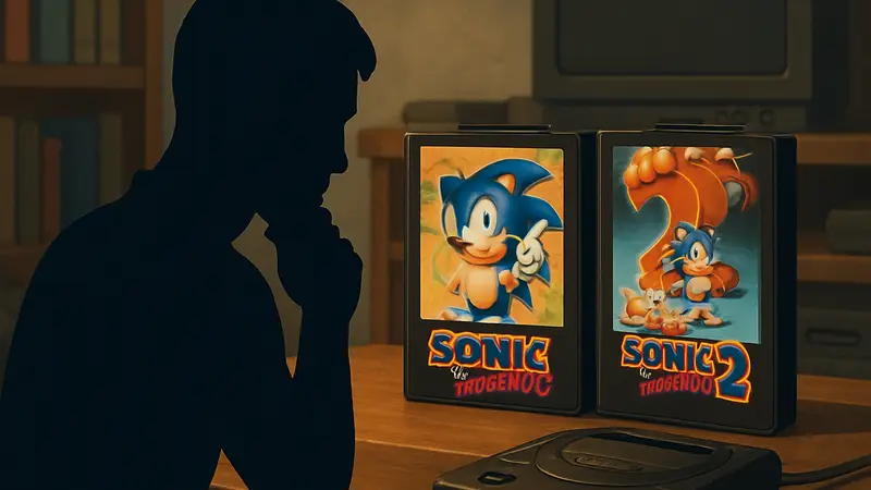 Обложки классических игр Sonic the Hedgehog и Sonic the Hedgehog 2 для Sega Genesis на новых картриджах.