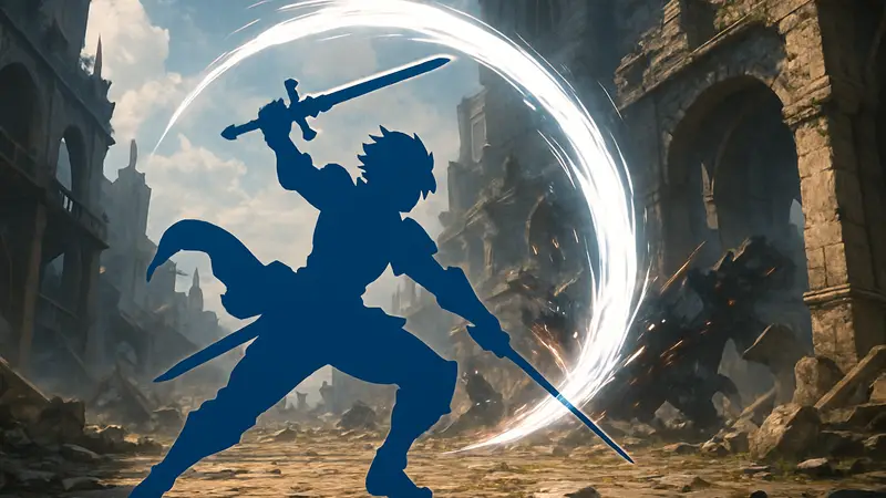 Игровой персонаж из Granblue Fantasy Relink в бою, демонстрирующий стильный экшен и спецэффекты