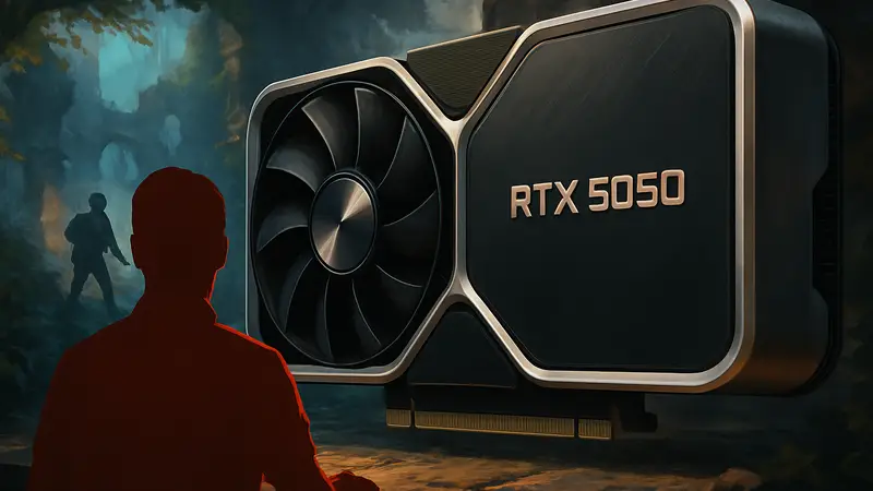 Изображение концепта видеокарты Nvidia GeForce RTX 5050, подчеркивающее игровые возможности.
