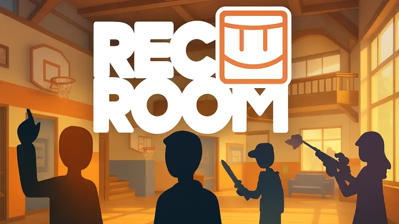 Логотип игры Rec Room на фоне геймплейного скриншота