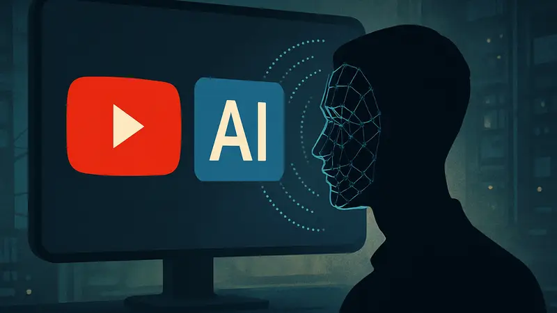 Иллюстрация YouTube AI, сканирующей лицо человека для обнаружения дипфейков.
