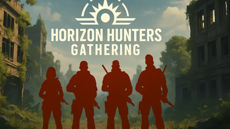 Логотип Horizon Hunters Gathering, персонажи игры, анонс закрытой беты.