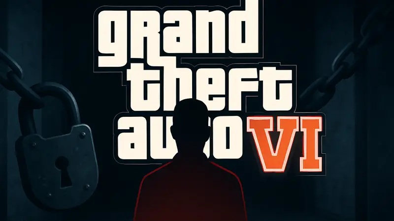Логотип GTA VI на чёрном фоне, символизирующий секретность и прекращение утечек от Rockstar Games