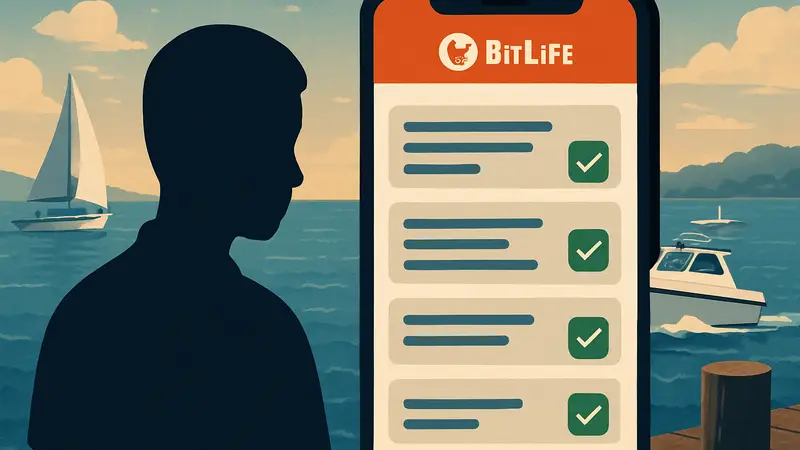 Экран мобильной игры Bitlife с вопросами экзамена на права для лодки и правильными ответами
