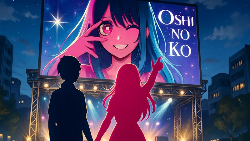 Oshi no Ko аниме на Crunchyroll: постер с главными героями
