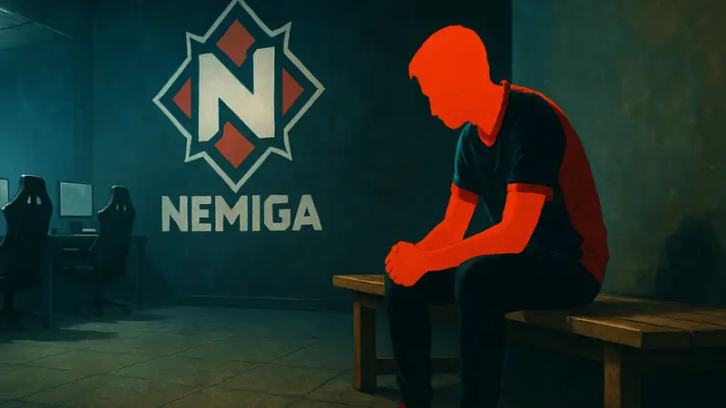 Логотип киберспортивной команды Nemiga или фото игрока riskyb0b в игровой форме.