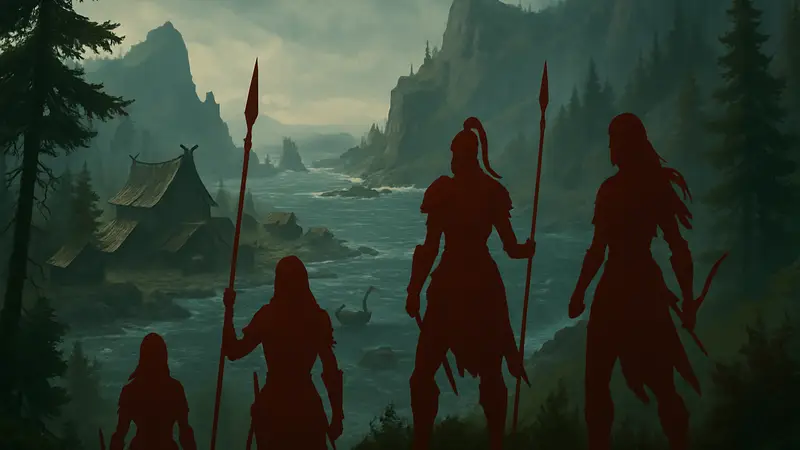 Арт острова Скосволд из Diablo 4: Lord of Hatred с амазонками на фоне