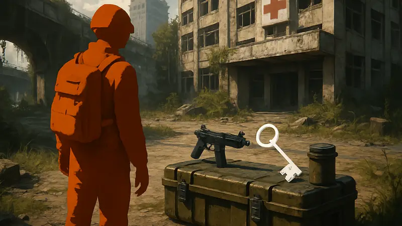 Ключ от госпиталя Buried City в игре ARC Raiders рядом с ценным лутом.