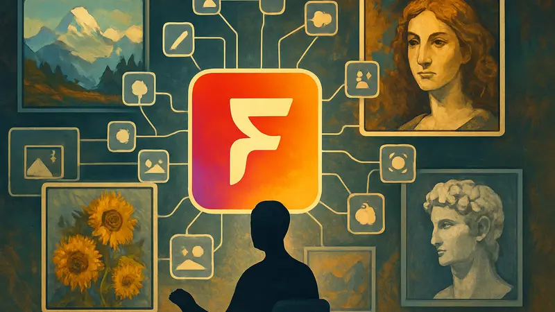 Логотип Adobe Firefly, элементы ИИ-генерации изображений и художественные стили