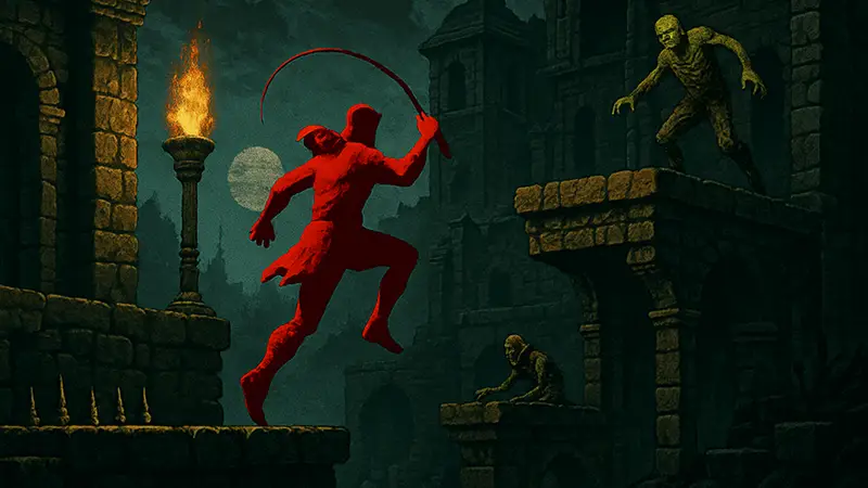 Скриншот из 2D-ретро платформера Haunted Lands с элементами хардкорной сложности.