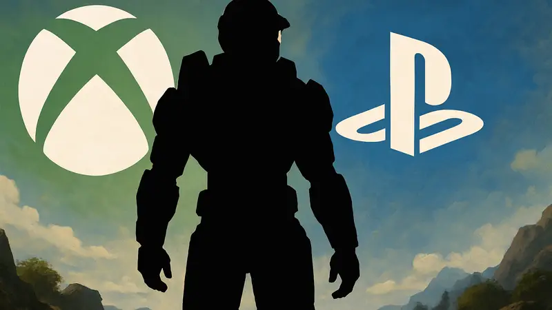 Мастер Чиф из игры Halo на фоне логотипов Xbox и PlayStation 5, символизирующий будущее серии.