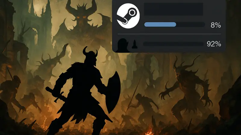 Персонаж из Diablo 4 сражается с врагами в мире Lord of Hatred, скриншот Steam с прогрессом прохождения.