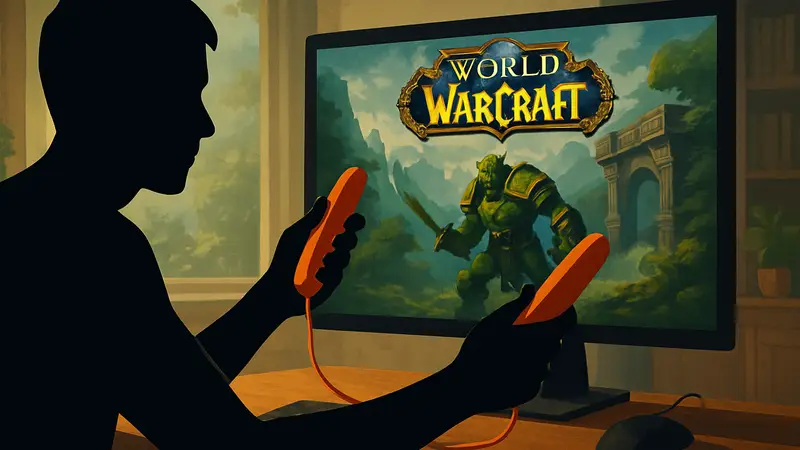 Игрок управляет World of Warcraft, используя хот-доги как контроллер, показывая необычный способ игры.
