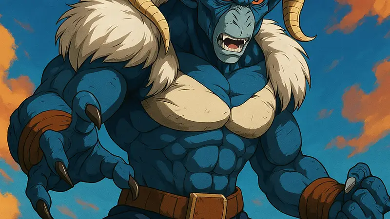 Злодей Моро из аниме-сериала Dragon Ball Super в угрожающей позе, готовый к бою.