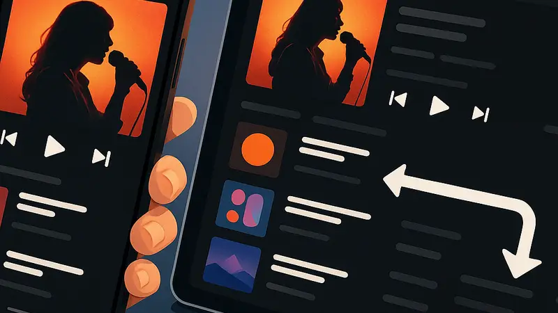 Интерфейс YouTube Music, демонстрирующий синхронизацию очереди воспроизведения между смартфоном и планшетом, показывающий новую функцию.