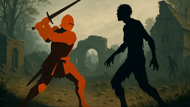 Игровой процесс Blight Survival: средневековый рыцарь сражается с зомби