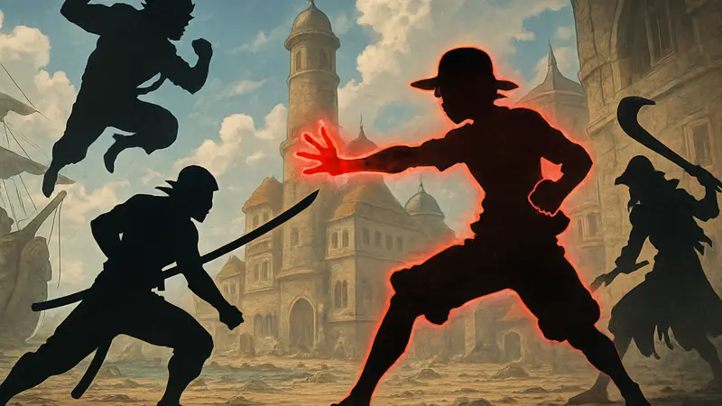 Изображение персонажей One Piece, использующих Хаки в бою.