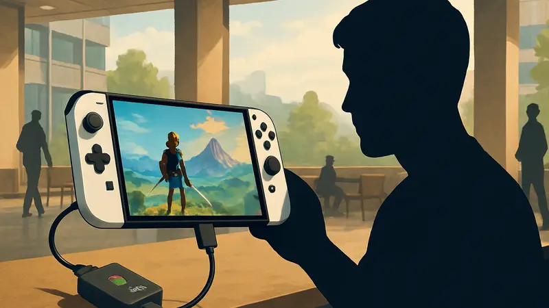 Портативный HDMI-конвертер Brook для Nintendo Switch 2, подключенный к консоли