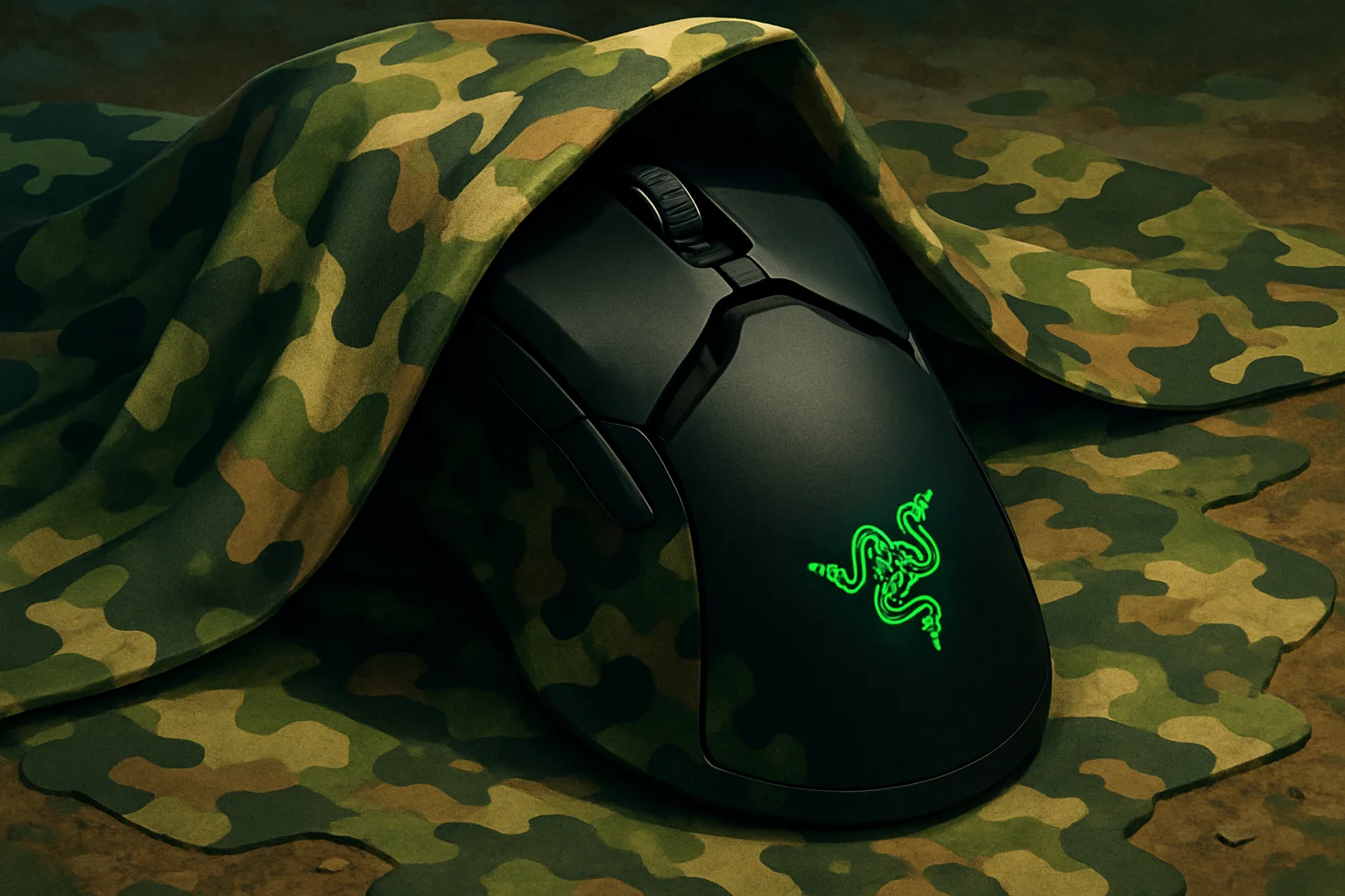 Изображение игровой мыши Razer Viper V4 Pro, предположительно скрытой под камуфляжем.