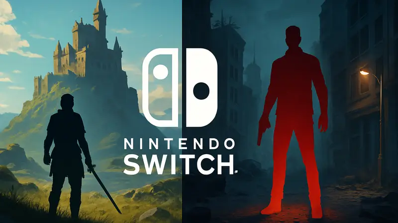 Логотип Nintendo Switch 2 на фоне двух разных по жанру игр, символизирующих эксклюзивы 2026 года.