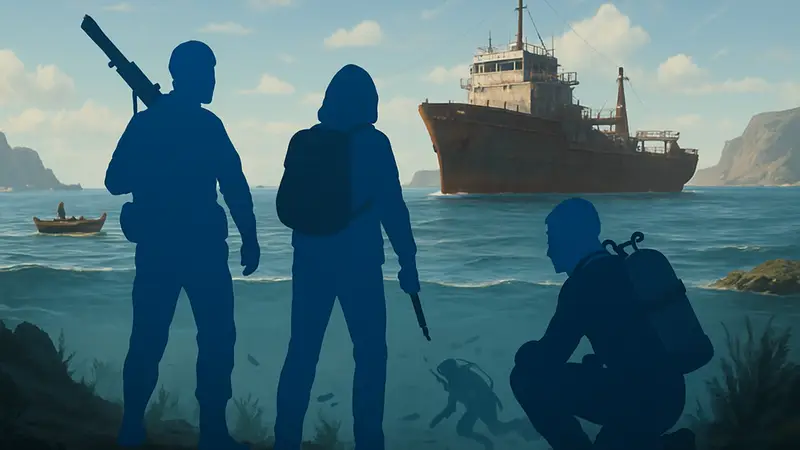 Игроки исследуют новые морские локации в Rust после Морского обновления, с кораблями и подводными активностями.