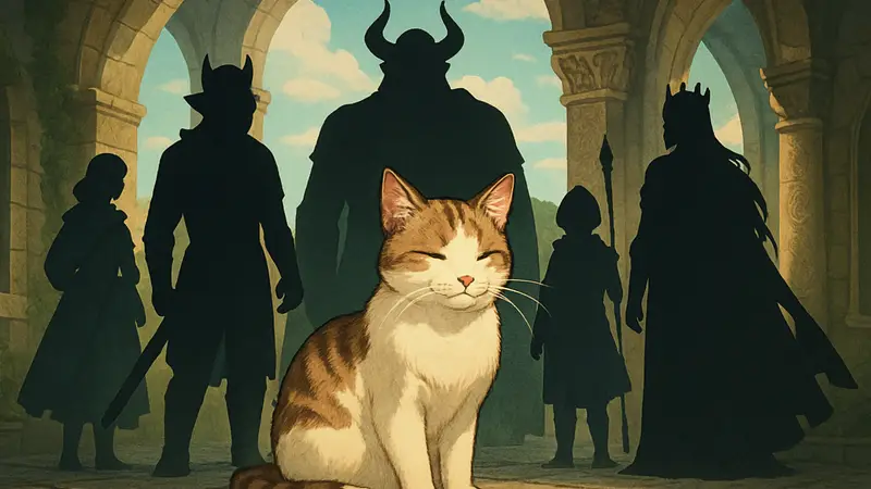 Обложка манги «A Cat is a Cat in Any Life» с изображением кота и фэнтезий
