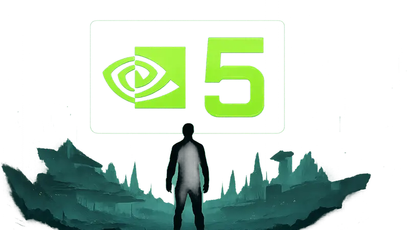 Логотип NVIDIA DLSS 5 на футуристическом фоне, символизирующий улучшение игровой графики.