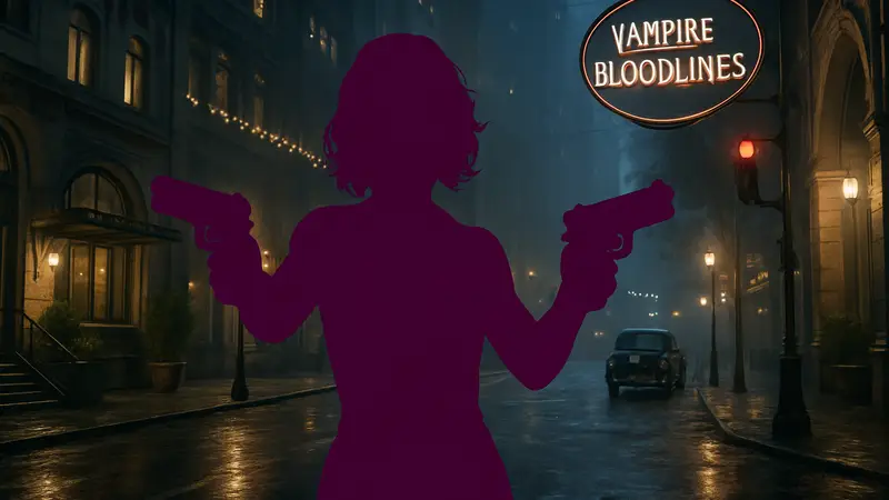 Скриншот из Vampire: The Masquerade - Bloodlines 2 с новым фоторежимом или двойными пистолетами.
