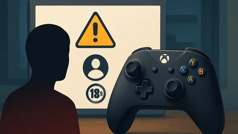 Игровой контроллер Xbox на фоне сообщения об ошибке входа или о необходимости верификации возраста.